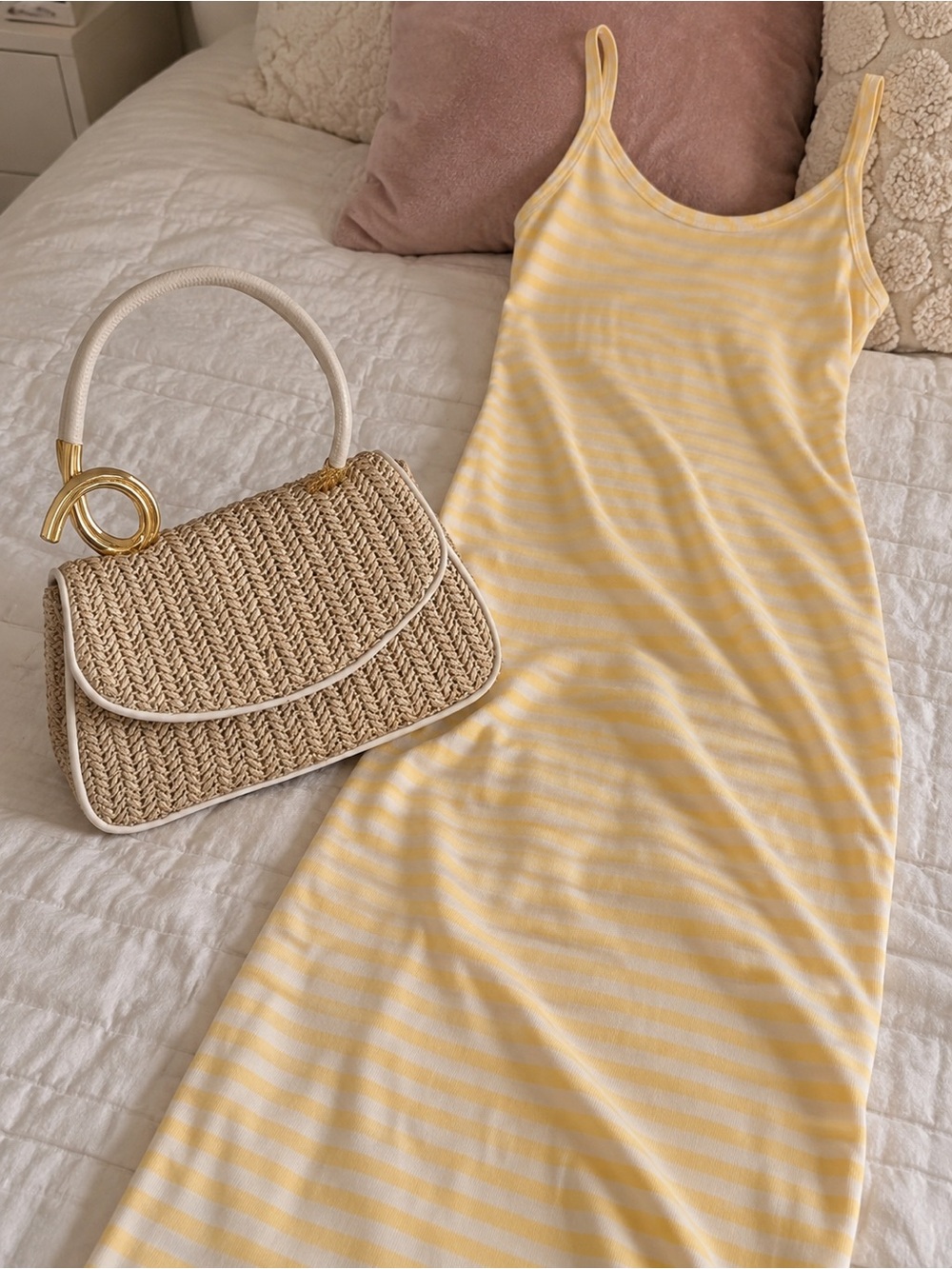 Forever 21 Yellow and White Striped Midi Tank Dress